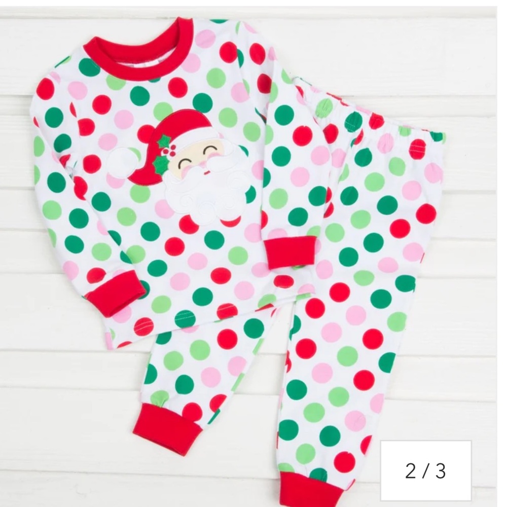 Classic Whimsy Happy Santa Multi Polka Dot Pajamas Christmas 12 Months